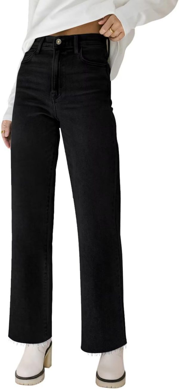 Straight Leg Jeans for Women High Waisted Jeans Frayed Baggy Pants Raw Hem Loose Stretchy Cropped Wide Leg Jeans