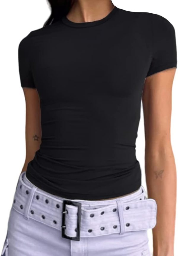 Women's Casual Basic Going Out Crop Tops Slim Fit Short Sleeve Crew Neck Tight T Shirts
