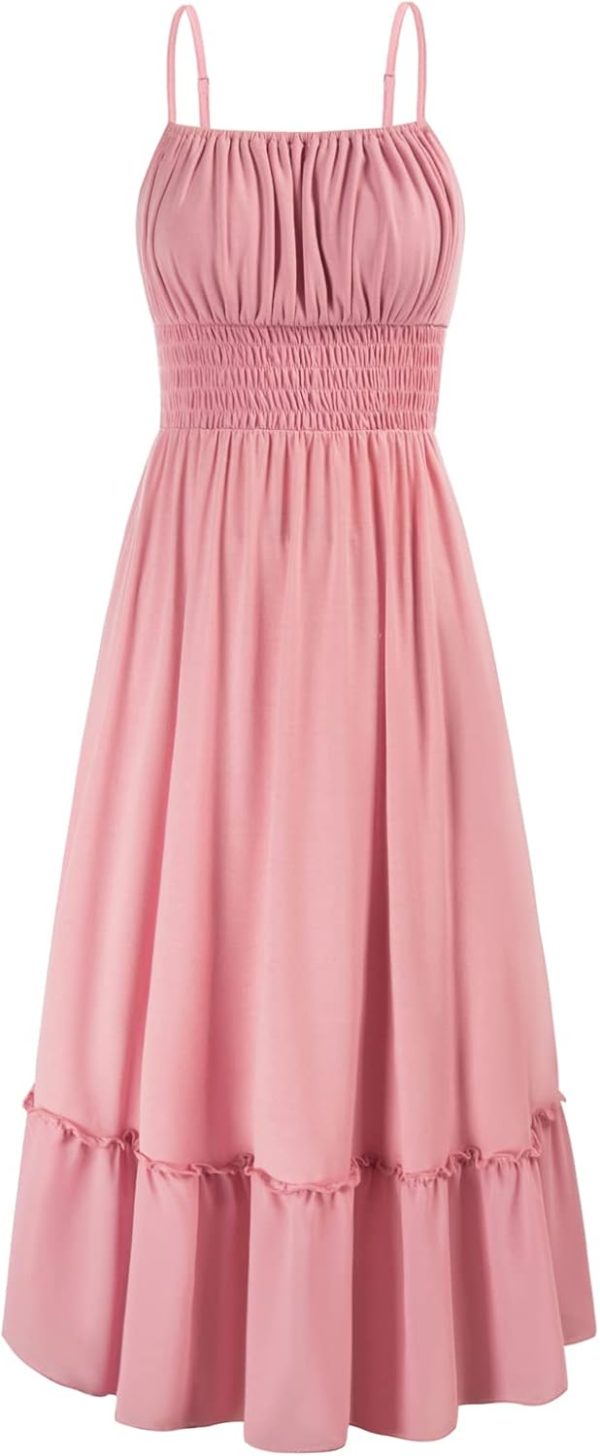 Womens 2025 Summer Maxi Dress Casual Sleeveless Spaghetti Strap Smocked Ruffle Beach Long Dress with Pockets
