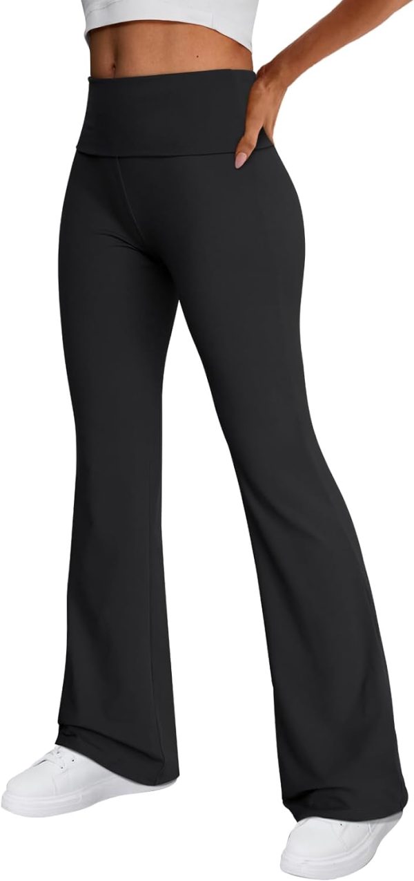 Women's Wide Leg Yoga Pants Bootcut Workout Flare Leggings Trendy High Waisted Fold Over 2024 Fall Outfits