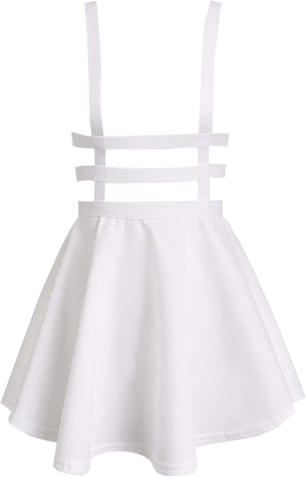 Women's Elastic Waist Pleated Short Braces Skirt Mini Suspender Skirt