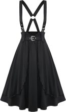 Plus Size Buckle Grommets Crisscross Back Ruffles Layered Midi Suspender Skirt