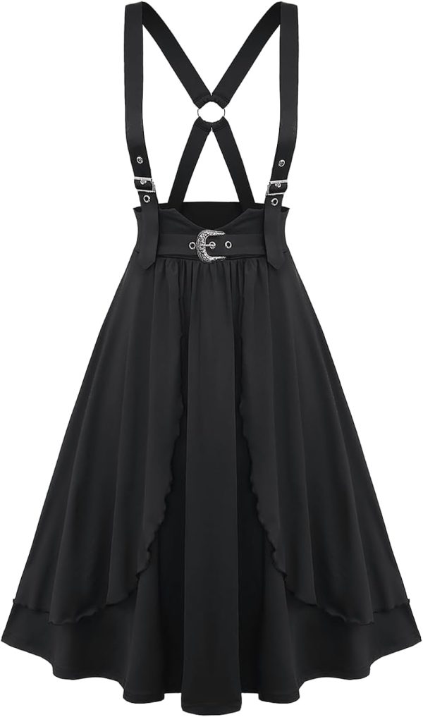 Plus Size Buckle Grommets Crisscross Back Ruffles Layered Midi Suspender Skirt