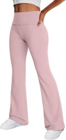 Women's Wide Leg Yoga Pants Bootcut Workout Flare Leggings Trendy High Waisted Fold Over 2024 Fall Outfits