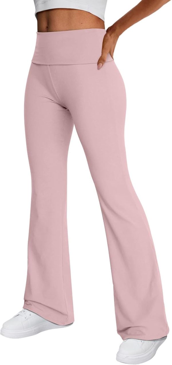 Women's Wide Leg Yoga Pants Bootcut Workout Flare Leggings Trendy High Waisted Fold Over 2024 Fall Outfits