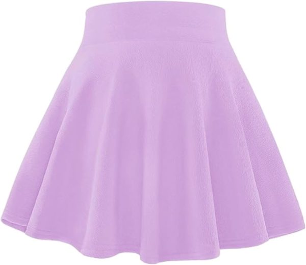 Kids Girls Skirt Casual Mini Flare Plain Pleated Stretch Waist Skater Uniform Skirts