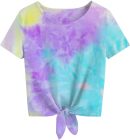 Girls Green Shirts Long Sleeve Crop T-Shirt Casual Tie Hem Tee Tops