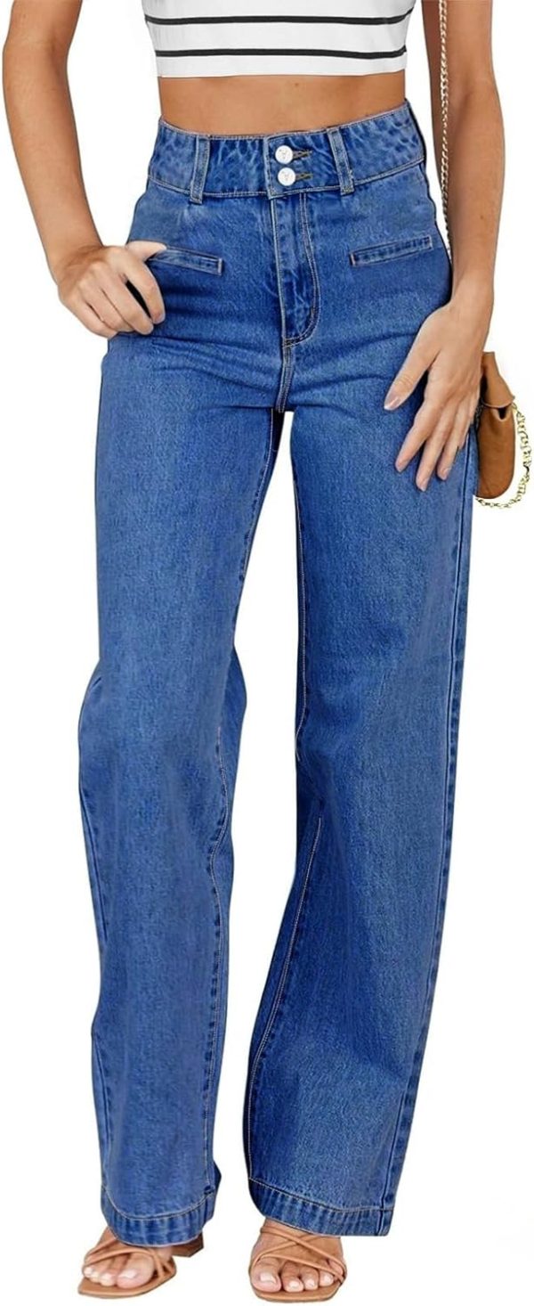 Women's Jeans High Waisted Straight Leg Stretchy Jeans Trendy Welt Pockets Loose Wide Leg Ankle Denim Pants