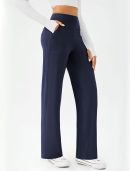 Womens Wide Leg Yoga Pants Casual Work Dress Pants Lounge Sweatpants High Waist Comfy Loose Trousers with Pockets