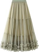 Tulle Skirts for Women Long Length Tutu Fairy Tiered Skirt A Line Mesh Elastic Waist Skirts