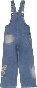 5-14years Little Big Girls Butterfly Embroidery Blue Denim Overalls