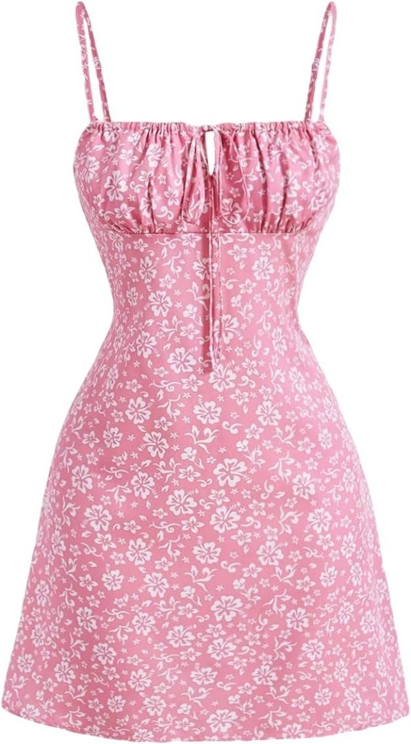 Women's Summer Floral Cherry Print A Line Short Cami Dress