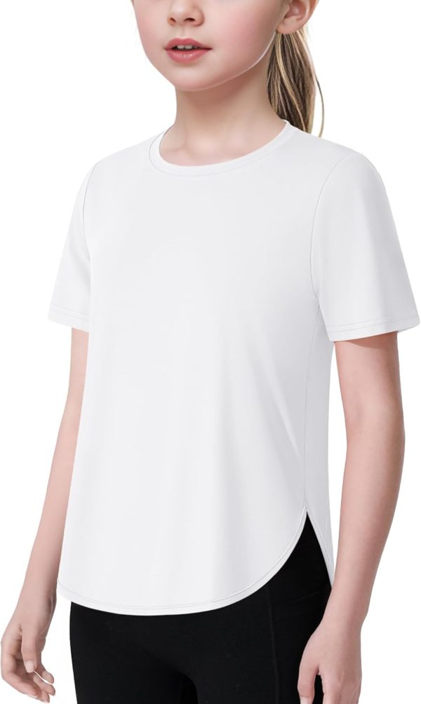 Girls Athletic Shirts Short Sleeve Quick Dry T-Shirt UPF 50+ Basic Tee Tops for Kids Teens Sports Activewear