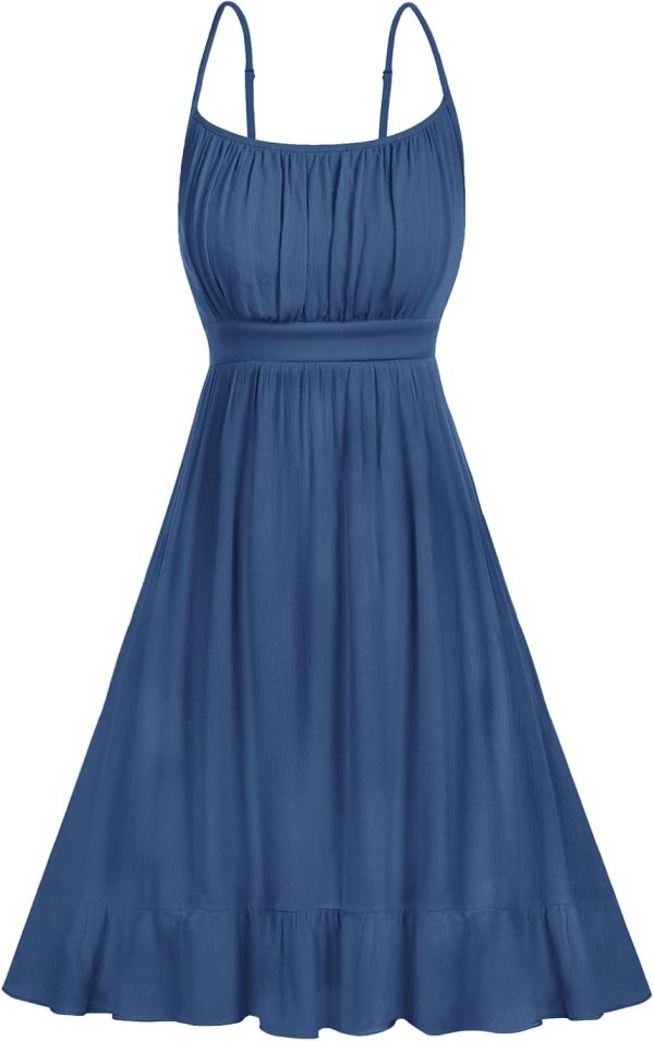 Women's Spaghetti Strap Floral Dress Ruffle Hem Pleated Casual Summer Dress Boho Flowy Midi Beach Dress