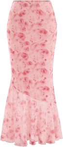 Women's Floral Print High Waist Bodycon Ruffle Hem Fishtail Long Skirt