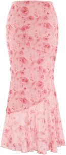 Women's Floral Print High Waist Bodycon Ruffle Hem Fishtail Long Skirt
