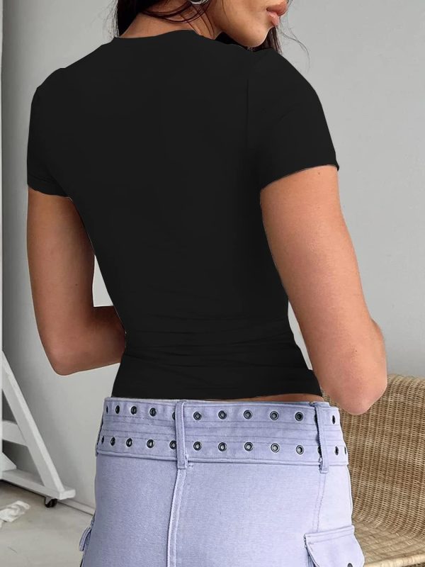 Women's Casual Basic Going Out Crop Tops Slim Fit Short Sleeve Crew Neck Tight T Shirts - Image 2