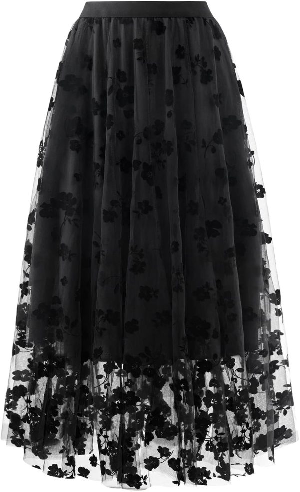 Skirts for Women Midi Long Length Dressy Casual Trendy Summer Tulle A-Line Floral High Waist Skirt