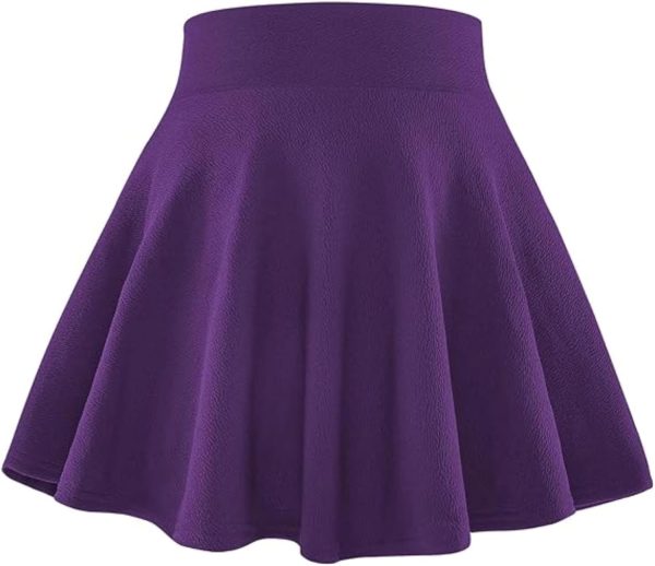 Kids Girls Skirt Casual Mini Flare Plain Pleated Stretch Waist Skater Uniform Skirts