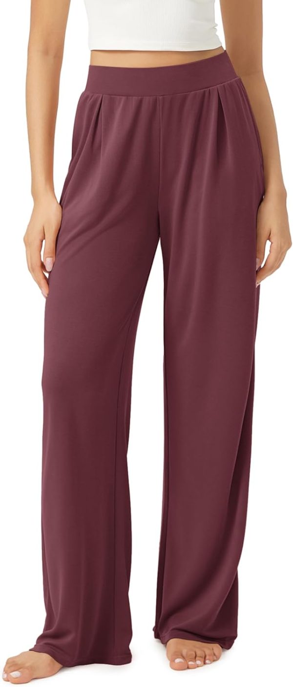 Drapey Soft Wide Leg Pants for Women High Waist Casual Relaxed Lounge Pants with Pockets-29 Inseam