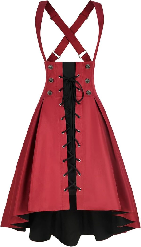 Women's Victorian Steampunk Gothic Skirt High Waist Lace up Suspender Dress Jumper Skirt