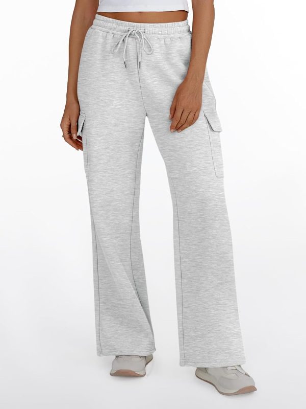 Womens Cargo Sweatpants Wide Leg High Waisted Baggy Drawstring Sweat Pants Fall Flared Pants with Pockets - Image 2