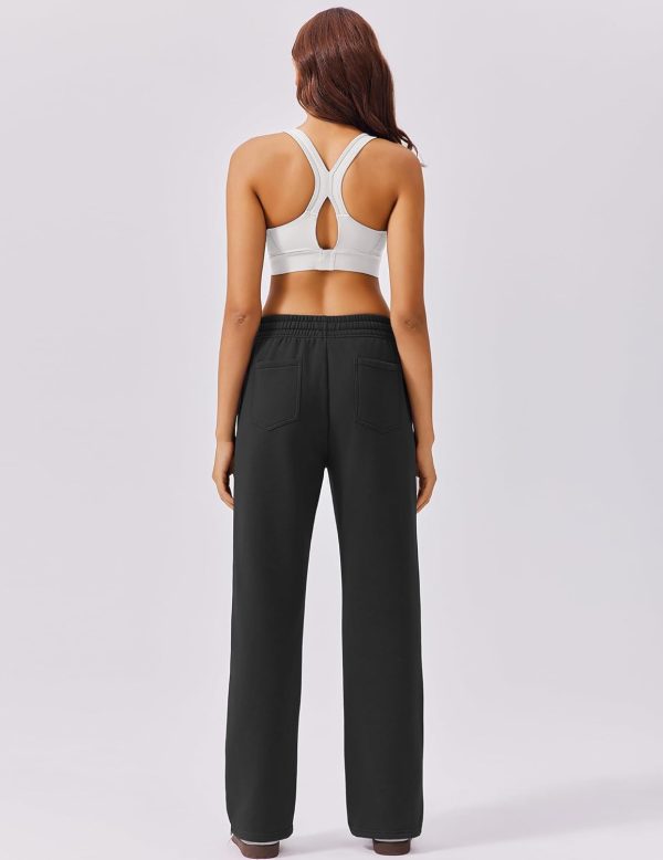 Fleece Sweat Pants for Womens Straight Legs Winter Sweatpants High Waisted Workout Pants with 4 Pockets - Image 2