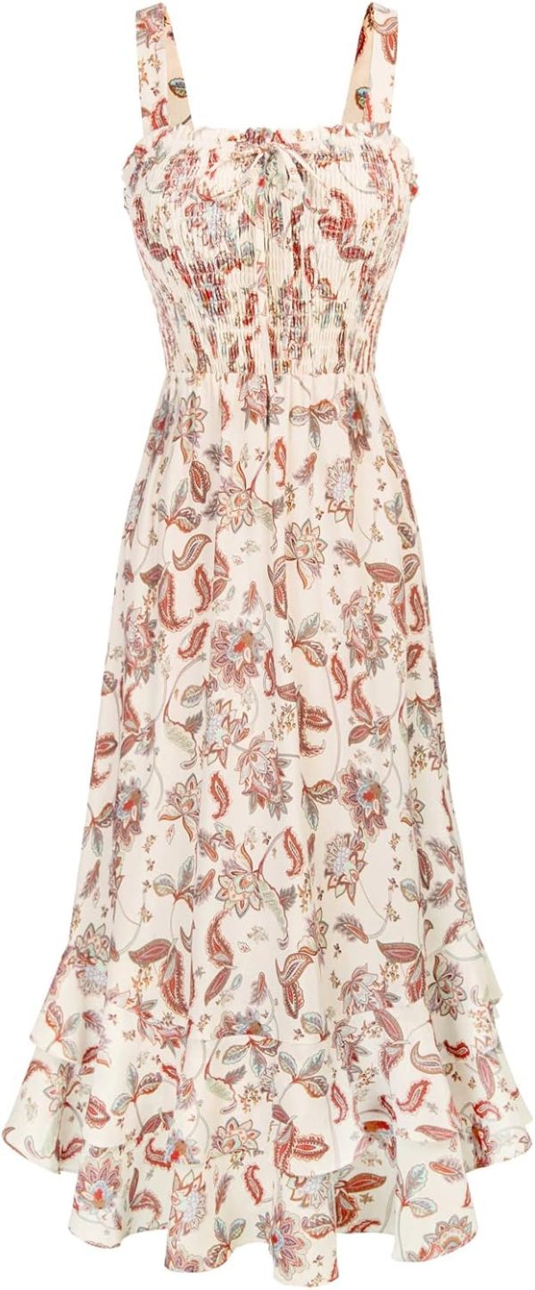 Women's 2024 Summer Floral Boho Dress Square Neck Strapped Swing A Line Beach Long Maxi Dress