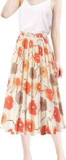 Women's Pleated Skirt Chiffon Elastic Waist A-Line Midi Length Skirt