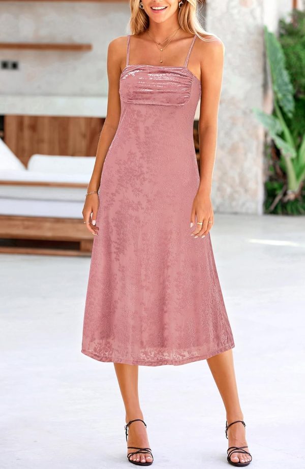 Women's Summer Dress Sleeveless Spaghetti Strap Midi Dress Sexy Cowl Neck Floral Cocktail Dress Party Dresses - Image 2