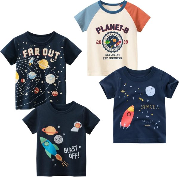 Boys' 4-Pack Excavator Short Sleeve Crewneck T-Shirts Top Tee Size 2-7 Years Toddler Boys' Value Pack Cotton T-Shirt
