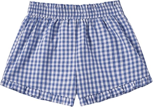 Women's Casual Plaid Shorts Elastic High Waist Gingham Shorts Ruffle Pajamas Shorts Lounge Shorts
