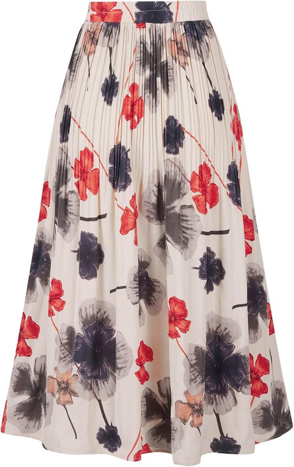 Womens Skirt Leopard Print Midi Long Shirring Pleated Skirts High Waisted A Line Skirts - Image 2