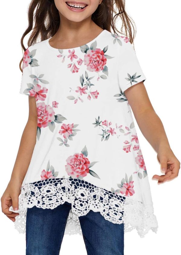 Girls Casual Tunic Tops Short Sleeve Loose Soft Blouse T-Shirt for 4-13 Years - Image 2