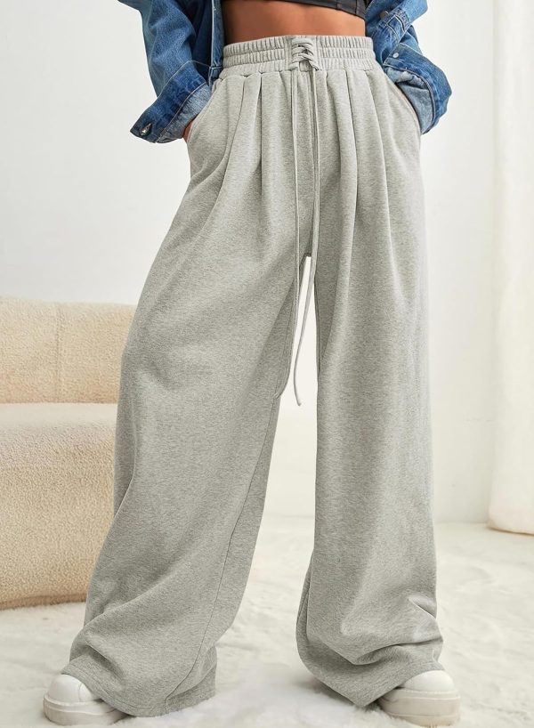 Wide Leg Sweatpants for Women 2024 Trendy Fashion High Waisted Drawstring Loose Long Pants with Pockets - Image 2