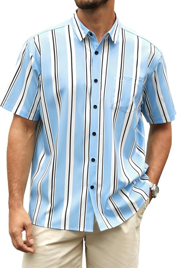 Men's Striped Shirts Casual Short Sleeve Button Down Summer Hawaiian Shirts