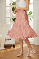 Women High Elastic Waist Pleated Chiffon Skirt Midi Swing A-line Skirts