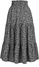 Women's High Elastic Waist Midi Skirt Casual Summer Trendy Tie Front Flowy Ruffle Floral Print A line Skirts 626