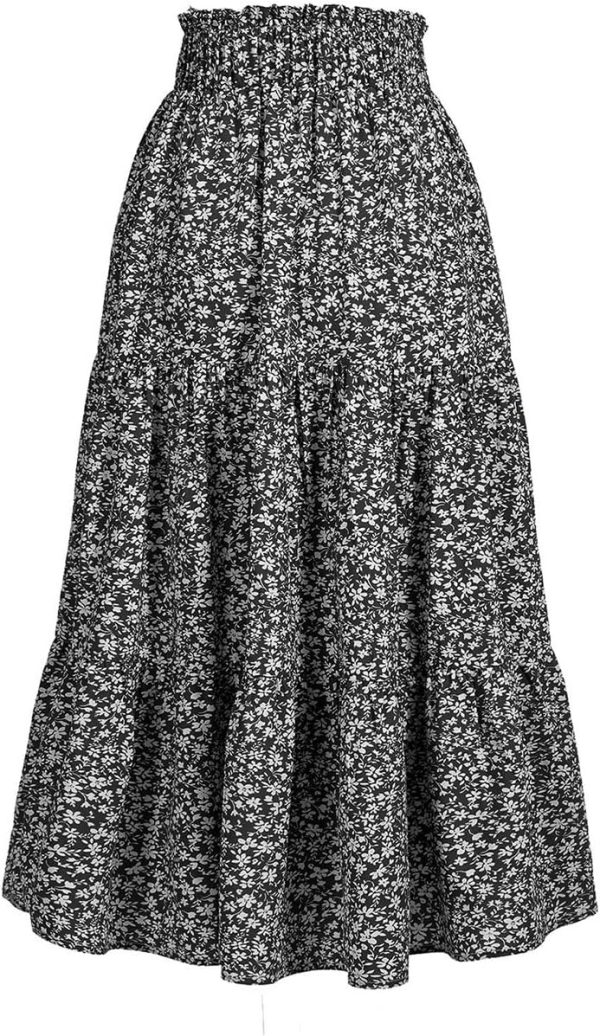 Women's High Elastic Waist Midi Skirt Casual Summer Trendy Tie Front Flowy Ruffle Floral Print A line Skirts 626 - Image 2