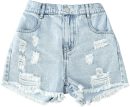 Girl's Ripped Raw Hem Elastic Waist Straight Leg Denim Shorts with Pockets