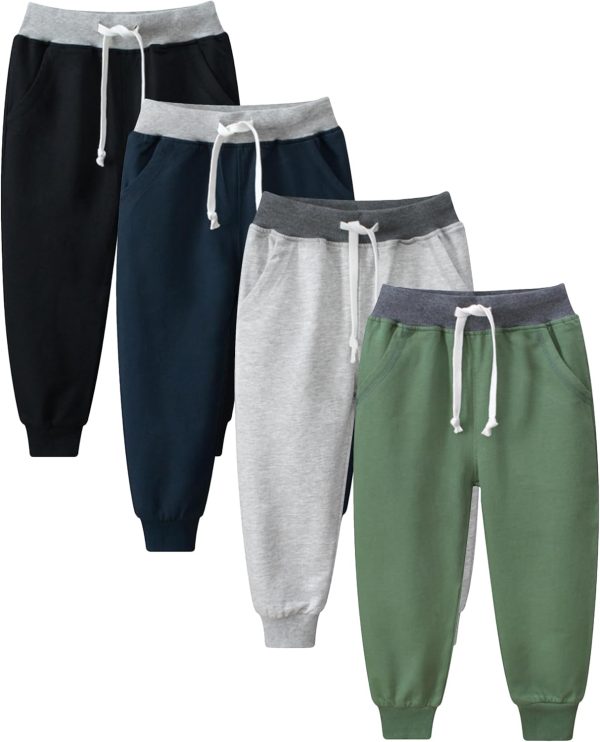 4 Pack Toddler Boys Joggers Pants Kids Athletic Cotton Sweatpants with Pocket Drawstring
