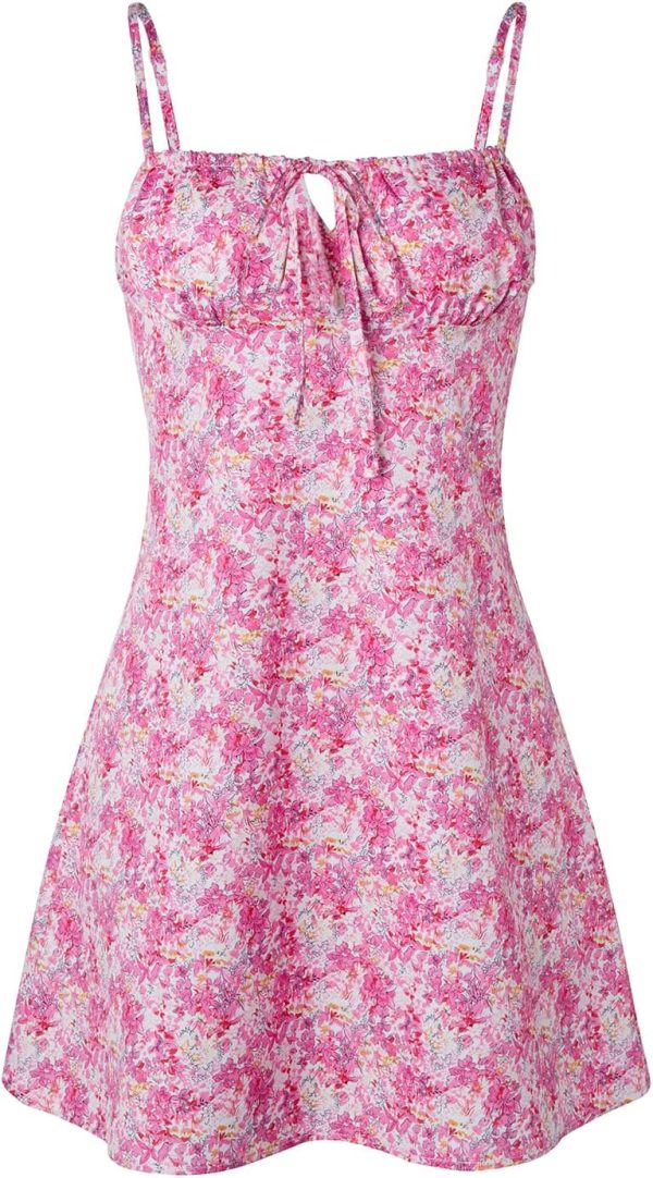 Women's Summer Floral Cherry Print A Line Short Cami Dress