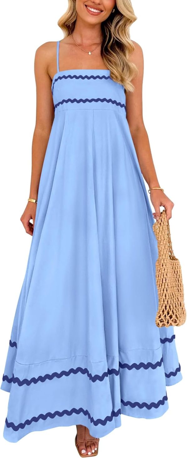 Women's 2024 Summer Flowy Maxi Dress Casual Sleeveless Spaghetti Strap Ruffle Beach Long Dresses