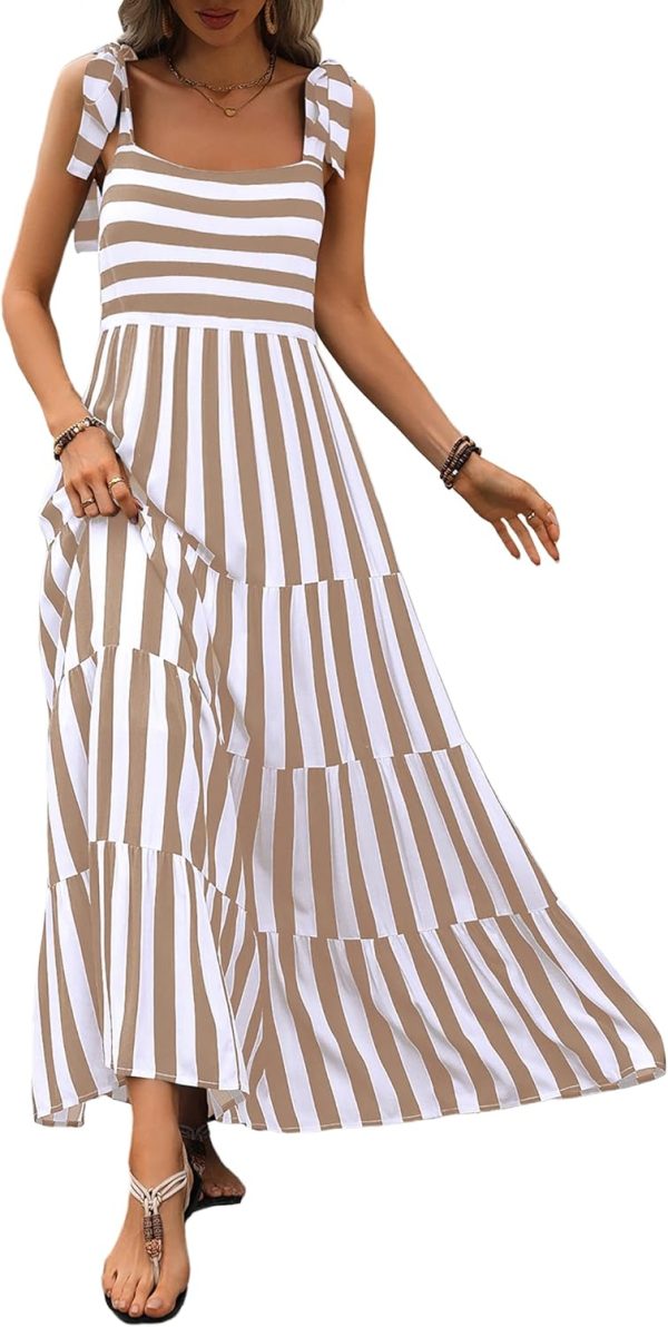 Women Dresses 2024 Summer Floral Sleeveless Maxi Dress Casual Spaghetti Strap Tiered Flowy Beach Long Dress