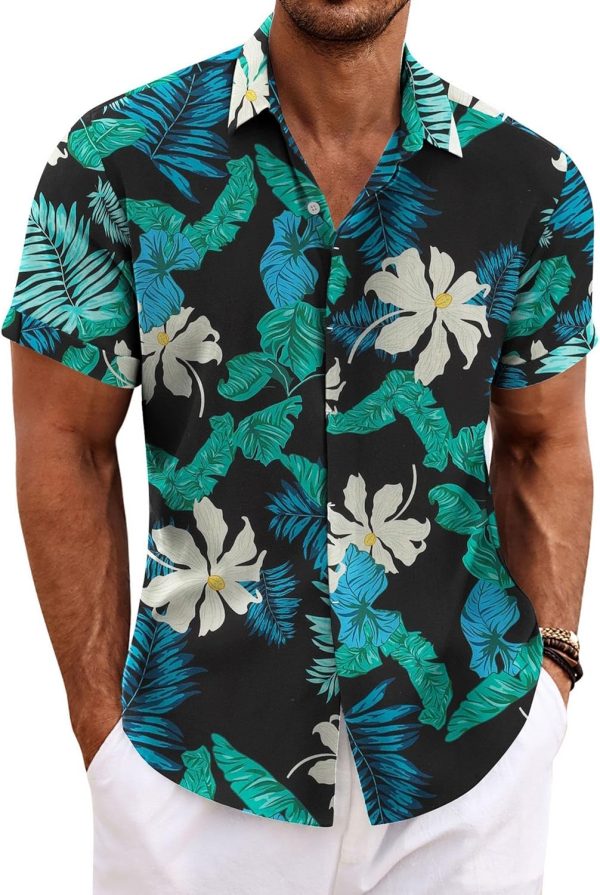 Men's Linen Shirts Short Sleeve Casual Shirts Button Down Shirt for Men Beach Summer Wedding Shirt