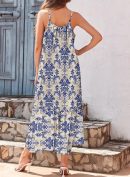 Women Summer Dresses 2025 Spaghetti Strap Scoop Neck Smocked Ruffle Flowy Boho Maxi Dress