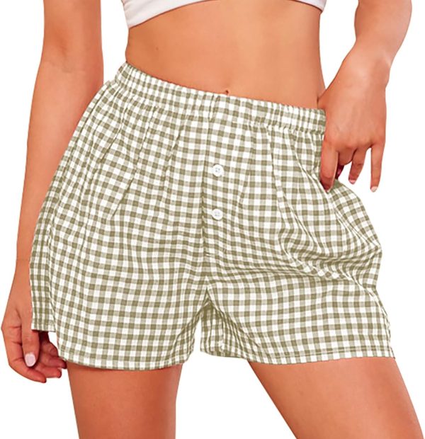 Womens Boxer Shorts 2025 Summer Casual Lounge Sleep Gingham Pajama  Plaid Short Pants with Pockets
