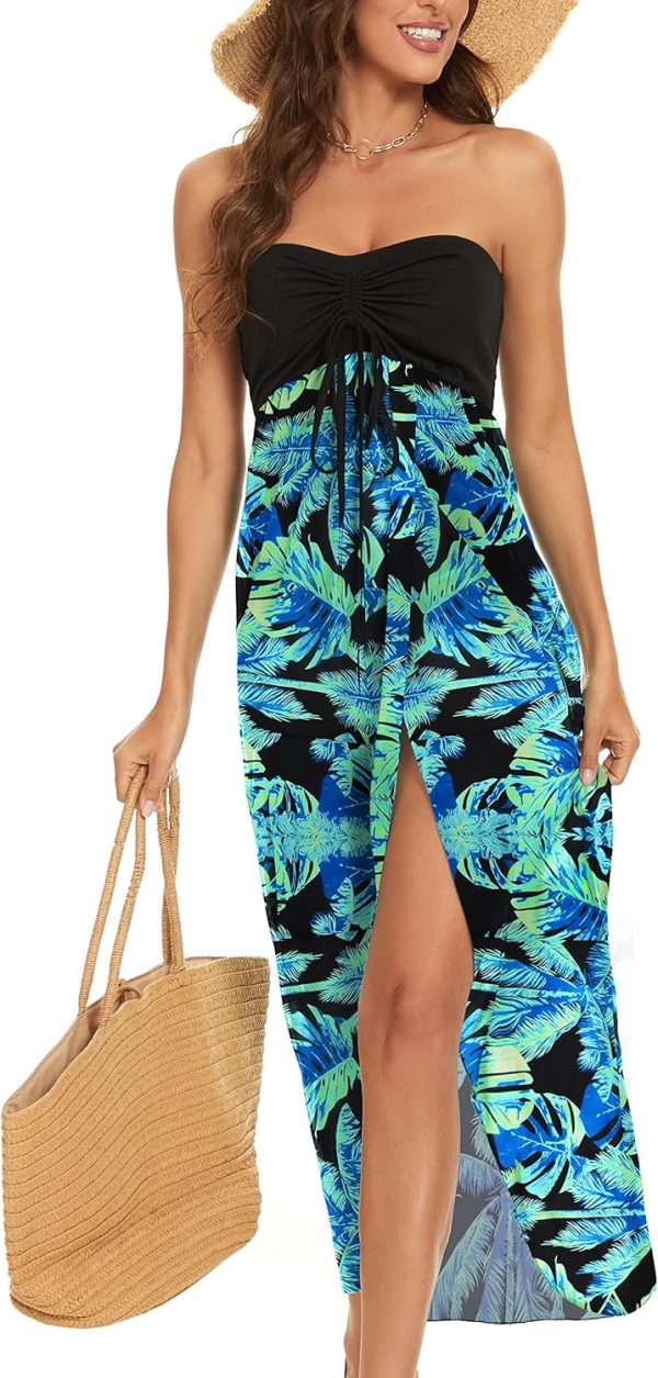 Women's Beach Dress Summer Maxi Sundress Strapless Hawaiian Cover Ups Asymmetrical Wrap Dresses