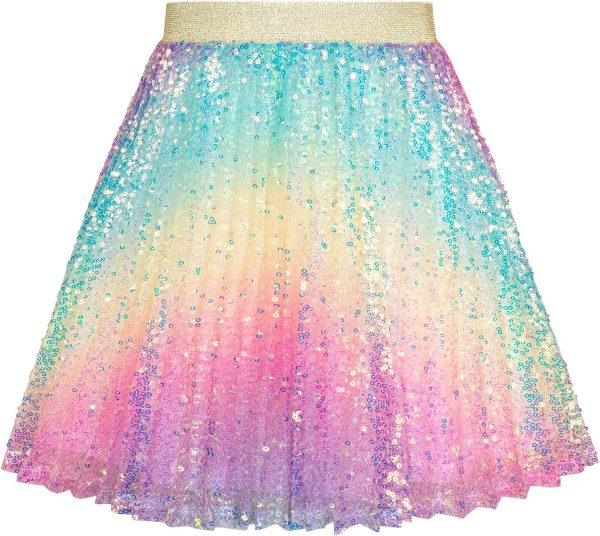 Girls Sequin Skirt Elastic Waist Sparkle Pleated Skirt for Party 5-14Y
