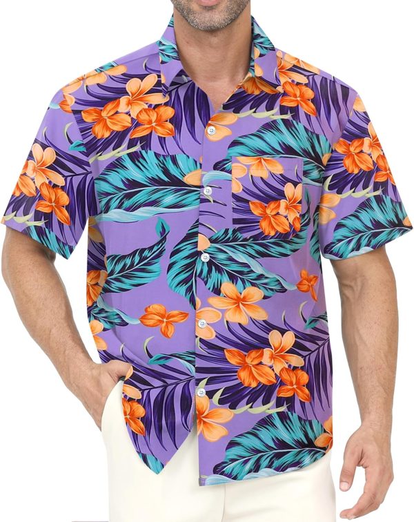 Hawaiian Shirt for Men with Pocket - Button Down Wrinkle-Resistant for Beach, Pool Parties (S-4XL)